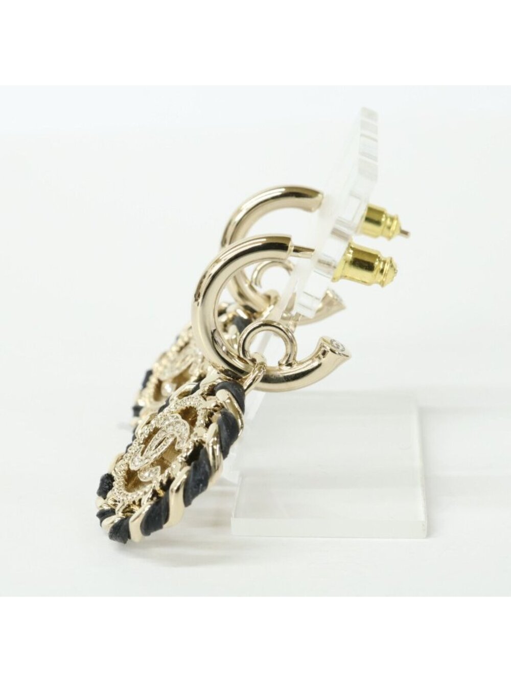 Chanel Rhinestone CC Logo Chain Design Earrings - Picture 2 of 6
